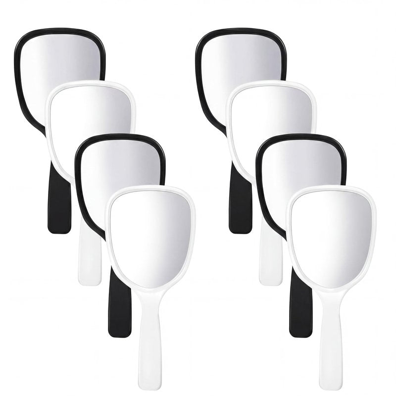 Jetec 8 Pcs Small Handheld Hand Mirrors 1X Compact Travel Makeup Mirror 3.15 x 7.09 in Mini Handheld Cosmetic Kid Mirror for Girl DIY Crafts Classroom Party Salon Favors (Black,White)
