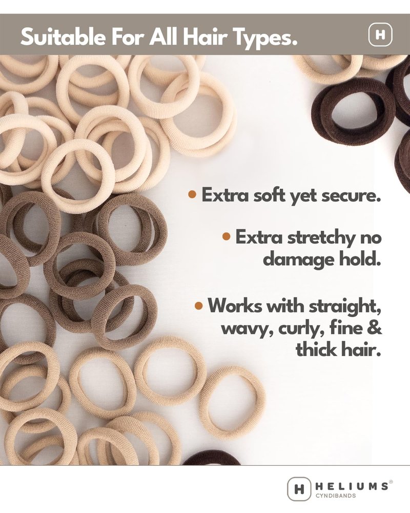 Heliums Soft Hair Ties - No Damage Seamless Nylon Bands for All Hair Types | 1.5 Inch, Black, 20 Pack