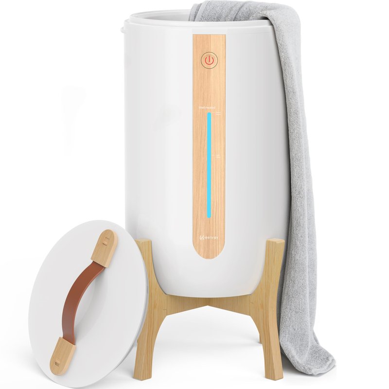 Keenray Towel Warmer for Bathroom, Towel Warmer Bucket with Heating Progress Bar, Fragrance Disc Holder, Leather Handle, Auto Shut-Off Towel Bucket Fits Up to Two 40" x 70" Towels, Blankets White
