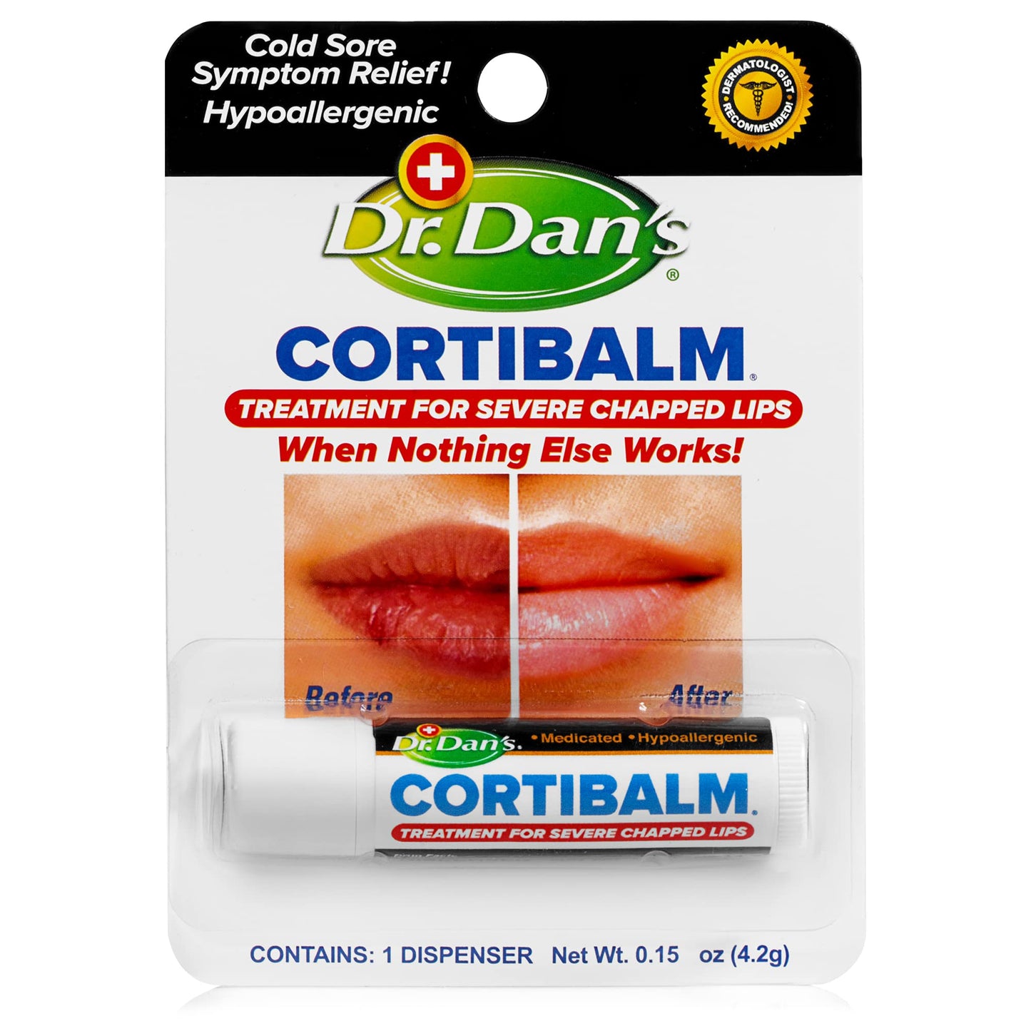 Dr. Dan's Cortibalm-1 pack- for Dry Cracked Lips - Healing Lip Balm for Severely Chapped Lips - Designed for Men, Women and Children
