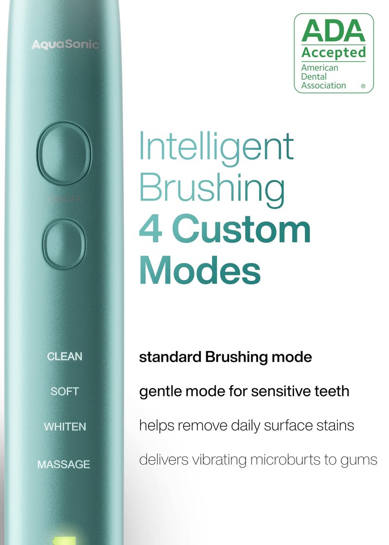 Aquasonic Vibe Series Ultra-Whitening Toothbrush – ADA Accepted Power Toothbrush - 8 Brush Heads & Travel Case – 40,000 VPM Motor & Wireless Charging - 4 Modes w Smart Timer – Mint Green Metallic