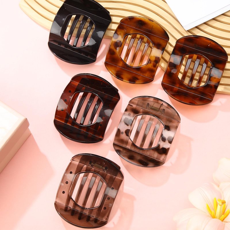 6 Pack Large Flat Hair Clips for Women Girls, Strong Hold French Claw Clips for Thin Hair, Minimalist Hair Accessories for Work/Travel (Tortoiseshell)