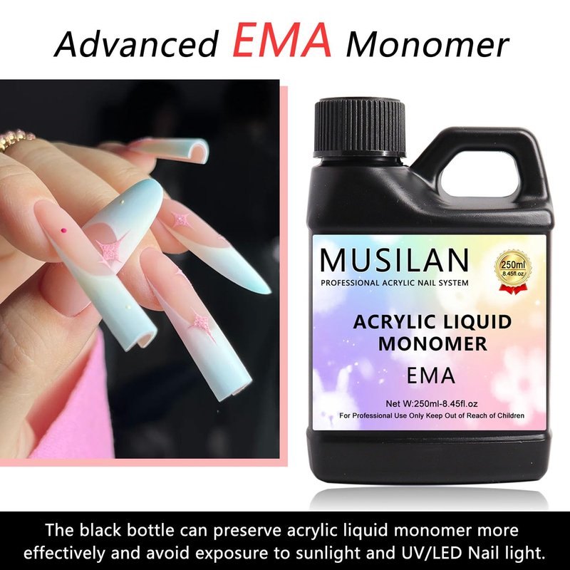MUSILAN Monomer Acrylic Nail Liquid - 8.45oz Non-Yellowing MMA-Free Formula for DIY Nail Extensions | Professional Quality