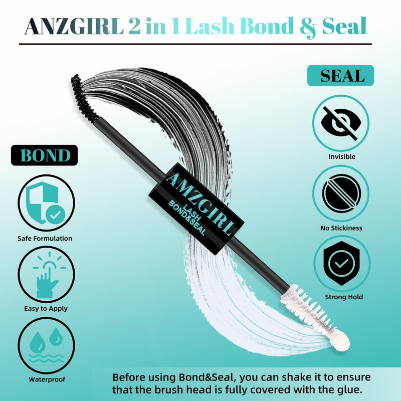 Lash Bond and Seal Eyelash Cluster Glue House of Lash Clusters Mascara Wand Glue 10ml Long Lasting 72 Hours Black Cluster Lash Glue + Lash Seal 2 in 1 Lash Clusters at Home By AMZGlRL(Black)