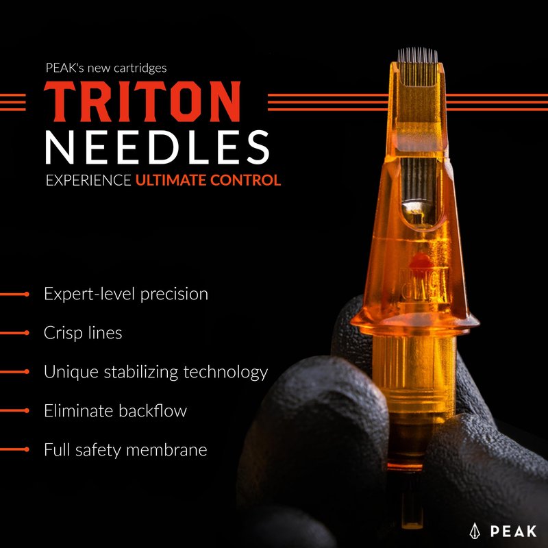 Peak Triton Cartridge Needles #12 (0.35mm) 3 Round Liner Long Taper (5.5mm), Professional Premium Tattooing Supplies, Box 0f 20