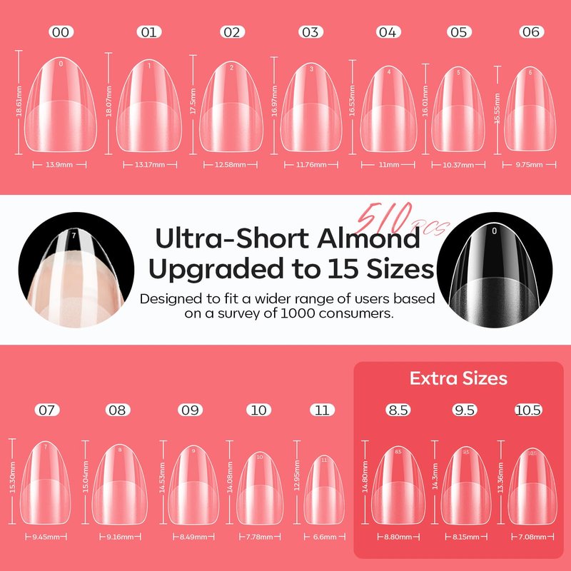 Short Almond Nail Tips - Gel Nail Kit for Perfect Manicure | Easy Application