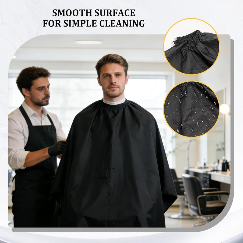 Barber Cape - Water-Resistant Hair Cutting Cape Set with Neck Duster & Brush | 63 x 47 in, Black