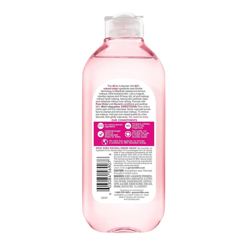 Garnier Micellar Water - Hydrating Facial Cleanser & Makeup Remover | Rose Water & Glycerin, 13.5 Fl Oz