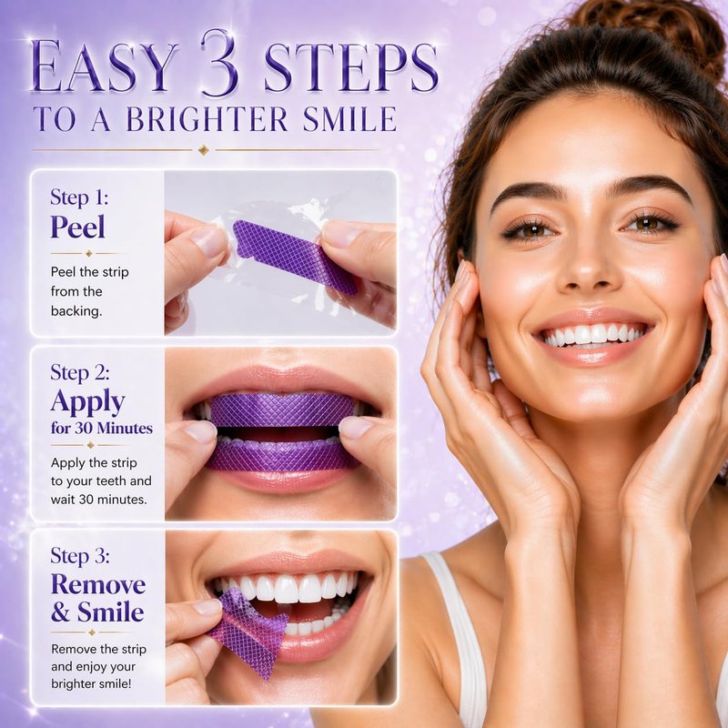 Purple Teeth Whitening Strips, Enamel Safe for Sensitive Teeth, Removes Yellow Stains & Bad Breath, Non-Slip Dry Strip Technology, Mint Flavor for a Brighter Smile (28 Strips)