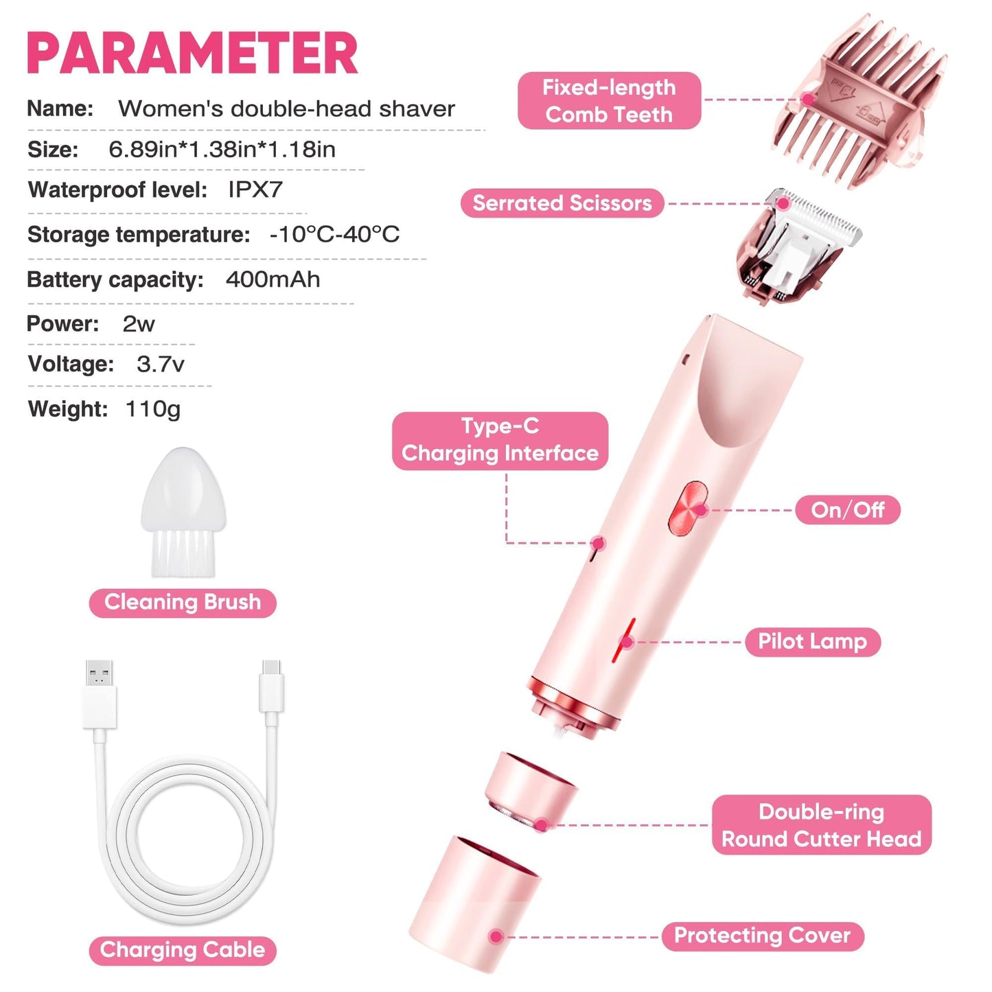 XDesign Bikini Trimmer for Women, 2 in 1 Electric Razors for Women, Dermave Bikini Shaver, IPX7 Waterproof & Easy Cleaning, Ceramic Blade, 120 Min Cordless Runtime, Ultra Low Silent