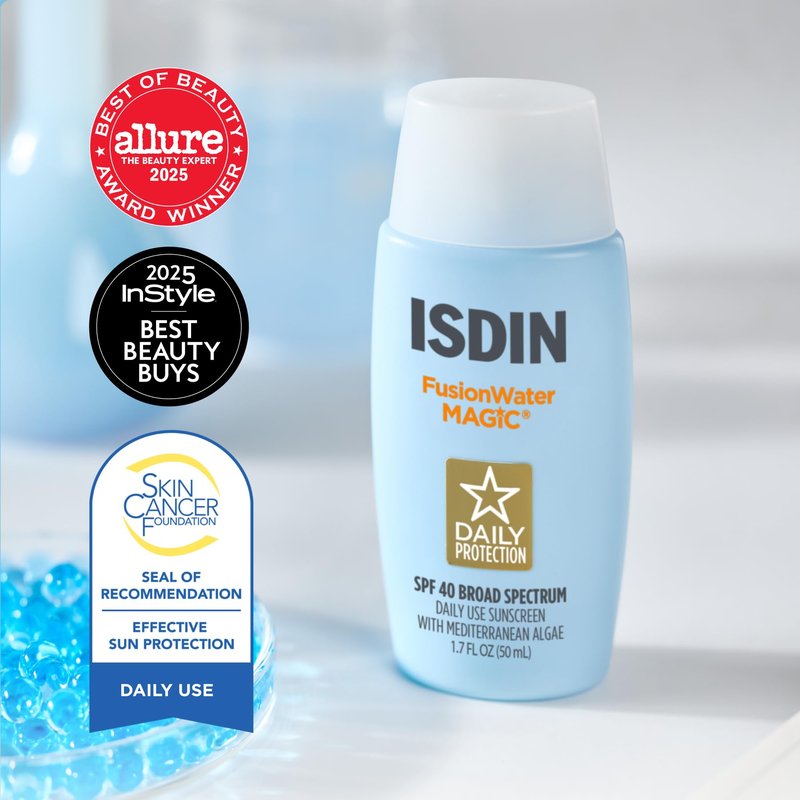 ISDIN Fusion Water MAGIC SPF 40, Lightweight Sunscreen For Face with Hyaluronic Acid and Vitamin E, Ideal for Daily Use, Dermatologist Recommended, Fast Absorbing and Non-Comedogenic, 1.7 Fl Oz