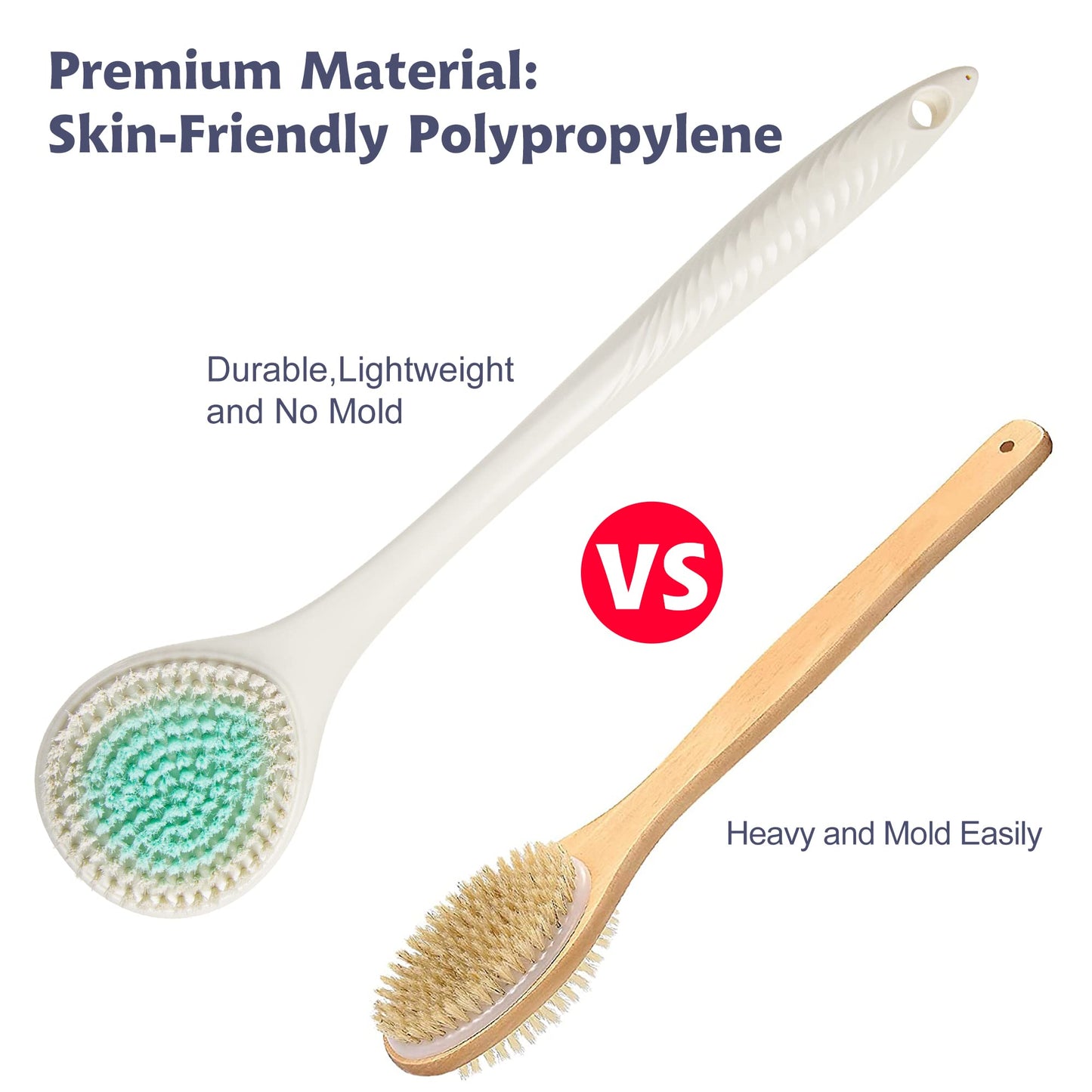 BEDELITE Back Scrubber for Shower, Soft Bath Brush Long Handle for Men & Women(16.4 Inches), Anti Slip Body Scrubber Exfoliator for Cleaning(Ivory)