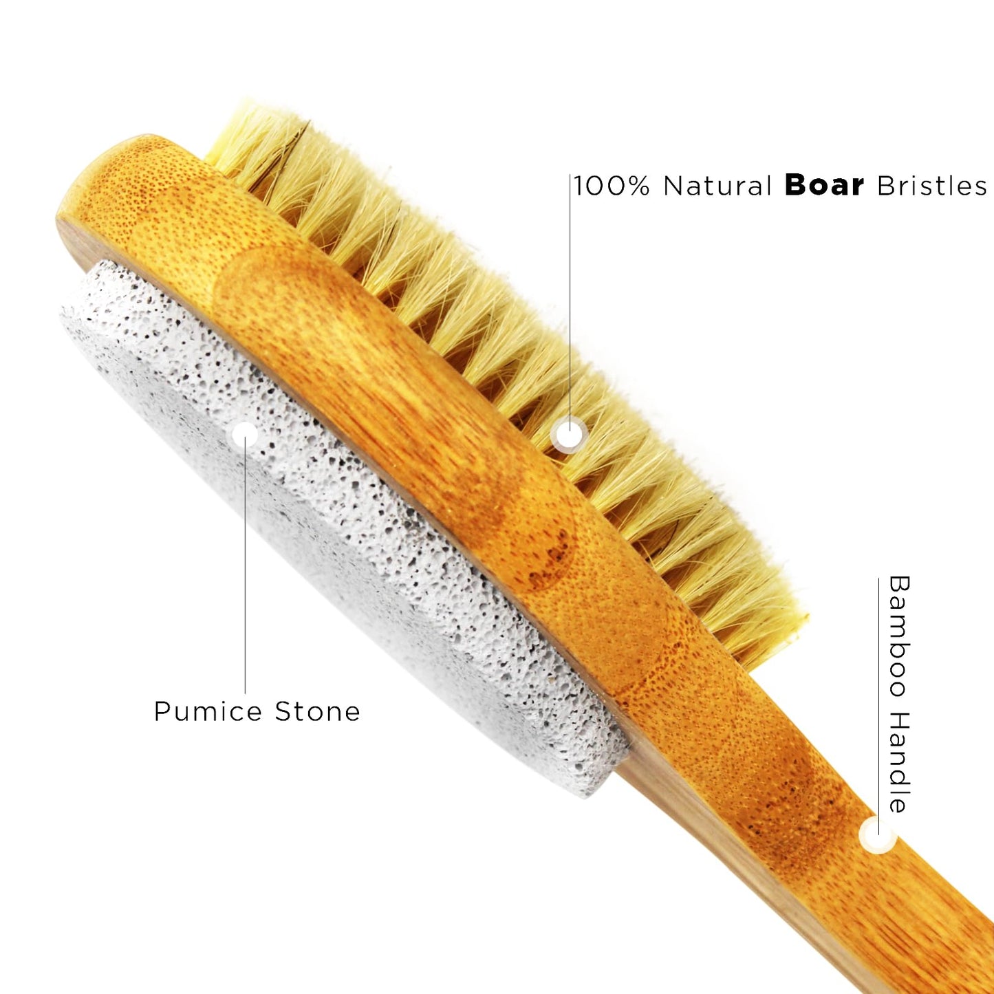 ICANdOIT 2 in 1 Long Handle Bath&Shower Brush,Bath Scrubber,Boar Bristle with Pumice Stone Exfoliate & Soften Skin,Dry Brushing Body Brush for Cellulite&Lymphatic Drainage