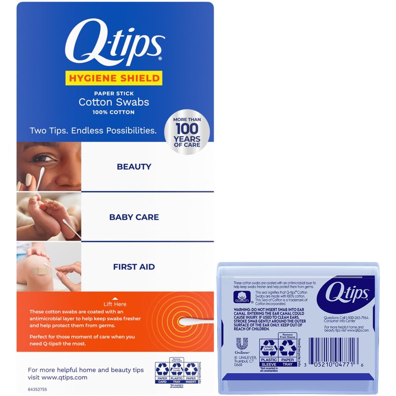 Cotton Swabs - Q-Tips Hygiene Shield 300 Count | Travel-Size 30 Count for First Aid, Beauty & Baby Care