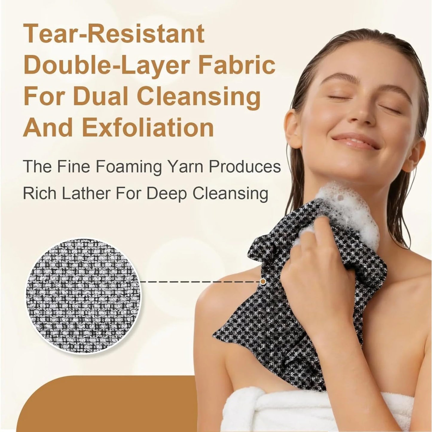 WEAIMYST Blissal Exfoliating Shower Towel, Premium Scrub Bathroom Towel Set, 2-in-1 Exfoliatings Towels-Body Scrubber with 2 Sides Advanced Exfoliating Microfiber Towel for All Skin Types(Black)