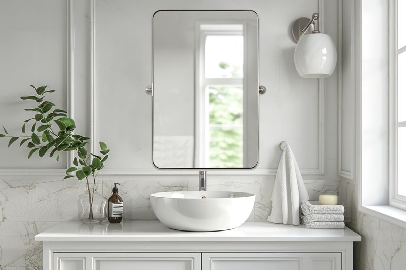 MOON MIRROR Brushed Nickel Pivot Mirror for Bathroom, Tilt Rounded Rectangle Bathroom Vanity, Overall 24.33 x 30 in (Mirror 20x 30 in)