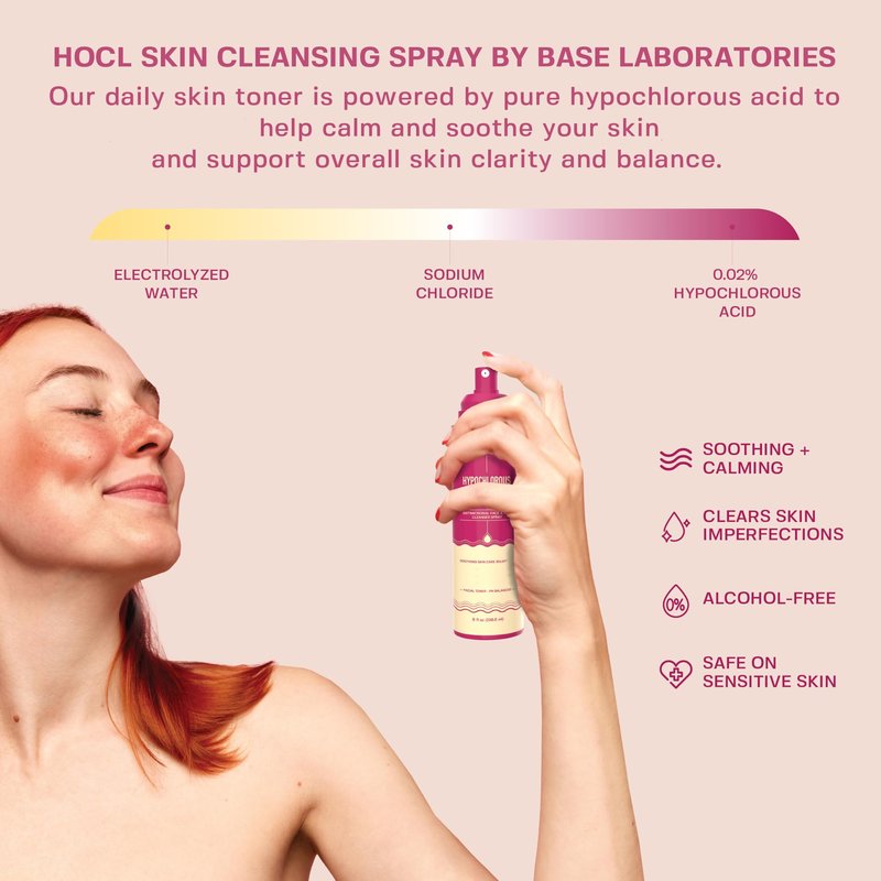 BASE LABORATORIES Hypochlorous Acid Spray for Face & Skin - 8 oz - Facial Daily Skin Repair Solution for Sensitive Skin - Hypochlrous HOCL Molecule Spray