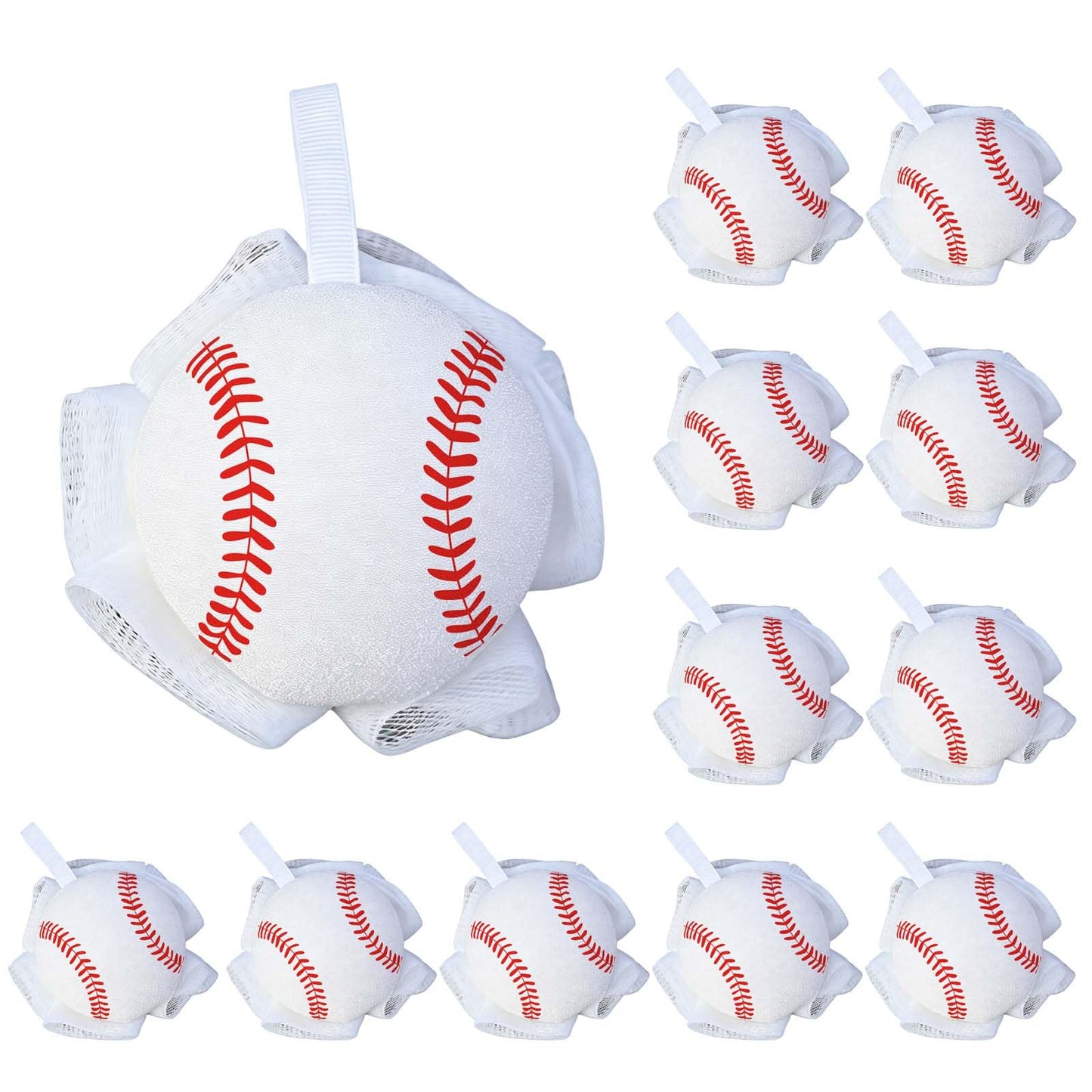 Pnluoce 12Pcs Baseball Team Souvenirs, Team Gift Shower Sponge Bath Loofah Sponge Suitable for School Baseball Competition Prizes Birthday Sports Party Favors