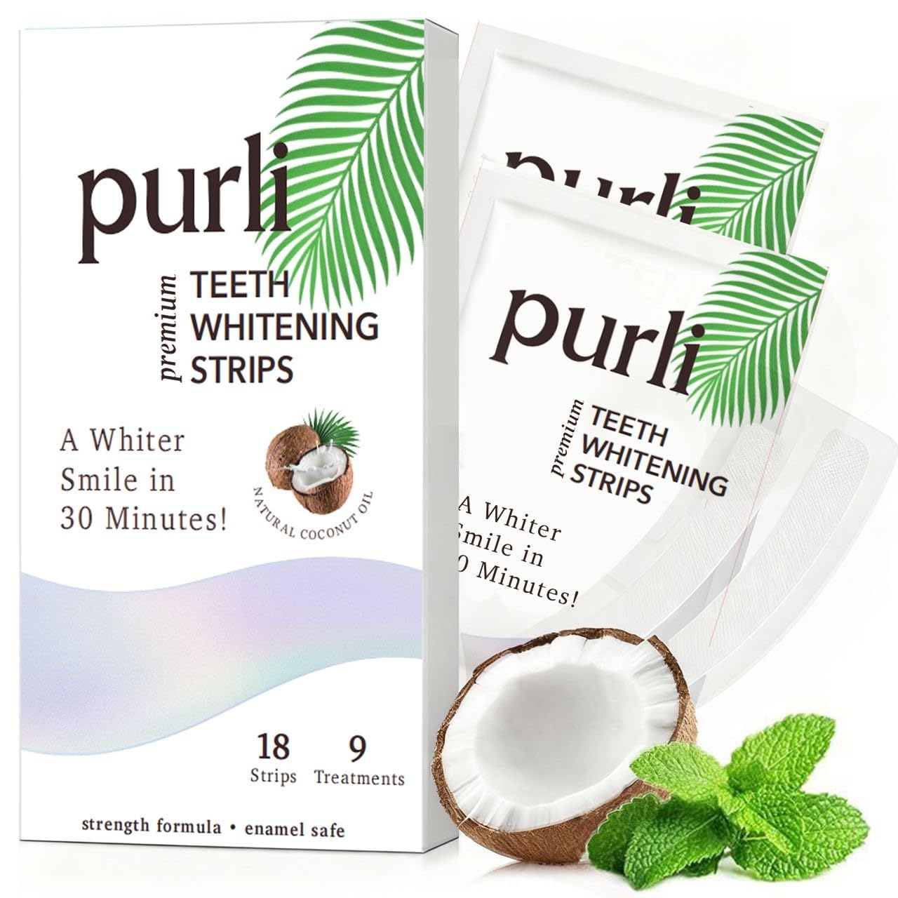 Purli Professional Teeth Whitening Strips 9-Day Treatment – Purli Whitening Strips for Sensitive People, Natural Coconut Oil, Professional Effects, Gum & Enamel Safe, Dry Strip