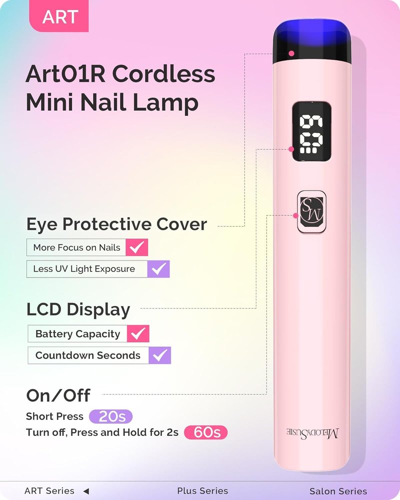 MelodySusie Handheld UV Nail Lamp - Cordless Gel X Dryer with LCD Display for DIY Nail Art