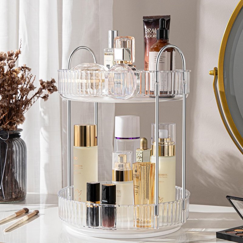 ALUYUYO Rotating Makeup Organizer, 360° Spinning Makeup Storage Holder Rack, Dresser Bathroom Organizer Countertop, Large Capacity Perfume Skincare Lipstick Organizer for Vanity.(2 Tiers, Transparent)