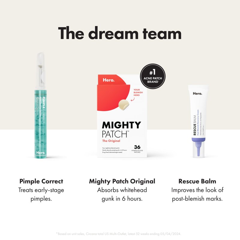 Mighty Patch Original Patch from Hero Cosmetics - #1 Hydrocolloid Acne Pimple Patches for Face, Shrinking Zits & Whiteheads in 1 Use, Nighttime Spot Pimple Stickers for Face, 36 Count