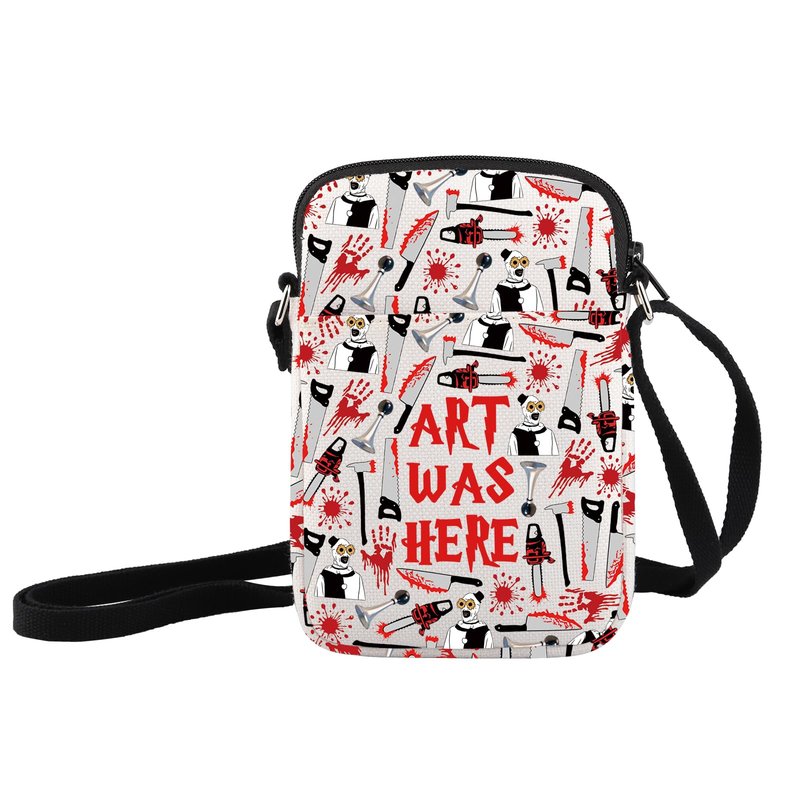 JXGZSO Horror Movie Lover Gift Clown Movie Cosmetic Bag With Zipper Art Was Here Halloween Themed Gift Clown Pouch Bag (Art Was Here Crossbody Bag)