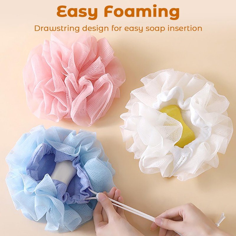 2 in 1 Loofah Sponges 2-Pack Dual-Sided Exfoliating Bath Sponges for Shower & Loofah Washcloth for Bar Soap Premium Body Scrubber with Drawstring for Gentle Skin Smoothing - Pink＆Beige