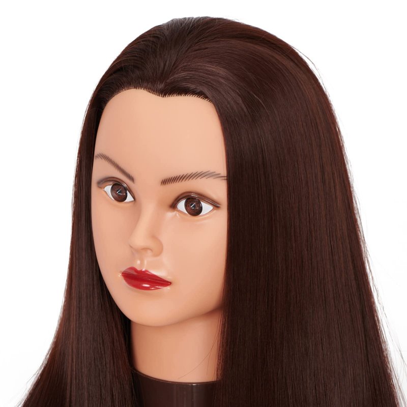 Hairingrid 26"-28" Mannequin Head Hair Styling Training Head Manikin Cosmetology Doll Head Synthetic Fiber Hair and Free Clamp Holder Stand (R71919LB0420) Dark brown-