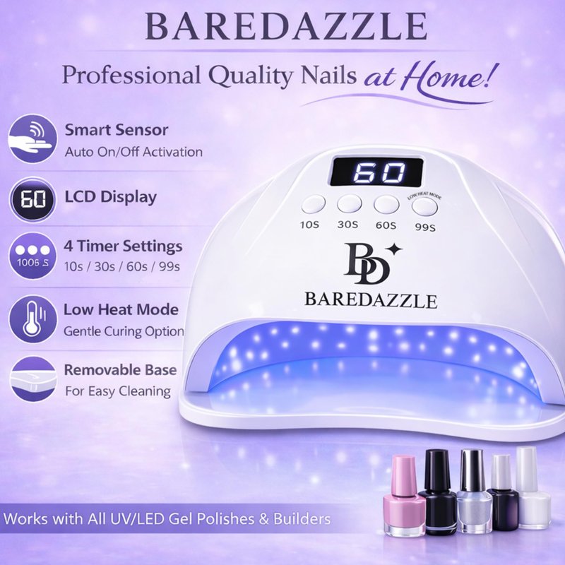 BAREDAZZLE 120W UV LED Nail Lamp for Gel Nails – Professional Nail Dryer with 4 Timers, LCD Display, Auto Sensor & Low Heat Mode – Removable Base, 36 LED Beads