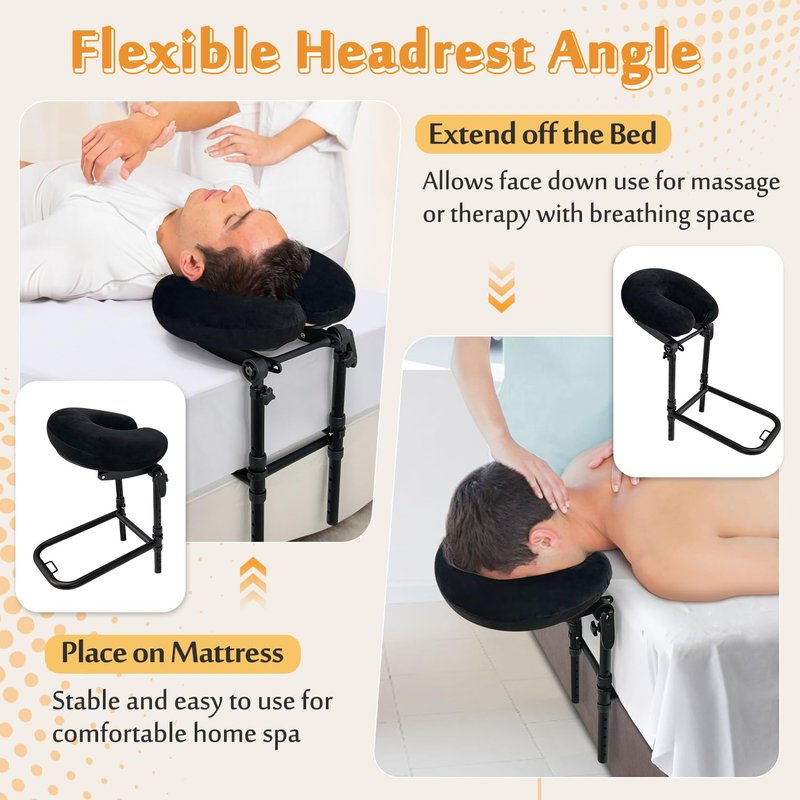 AOSSA Massage Headrest for Bed Face Cradle Pillow – Adjustable Mattress Top Massage Kit with Face Down Cushion, Home Spa and Salon Bed Attachment, Also for Eye Surgery Recovery