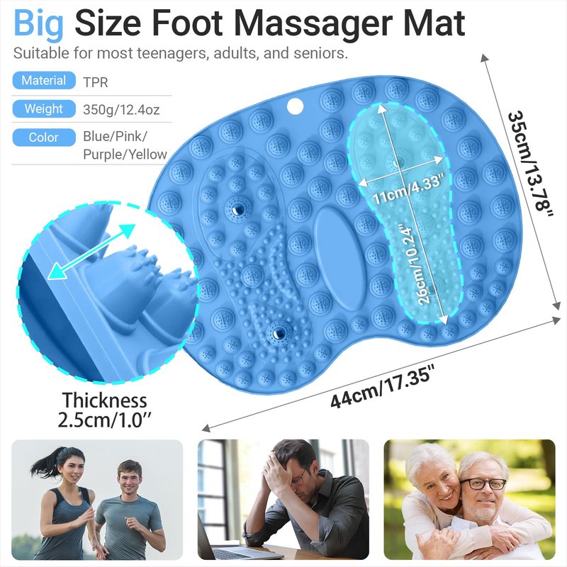 GEENOA Foot Massage Mat, Hard Reflexology Mat with Magnetic Therapy, Big Foot-Shaped Acupressure Mat for Feet Relaxation, Under Desk Mat Pressure Point Mat for Pain, Fatigue and Stress Relief(Blue)