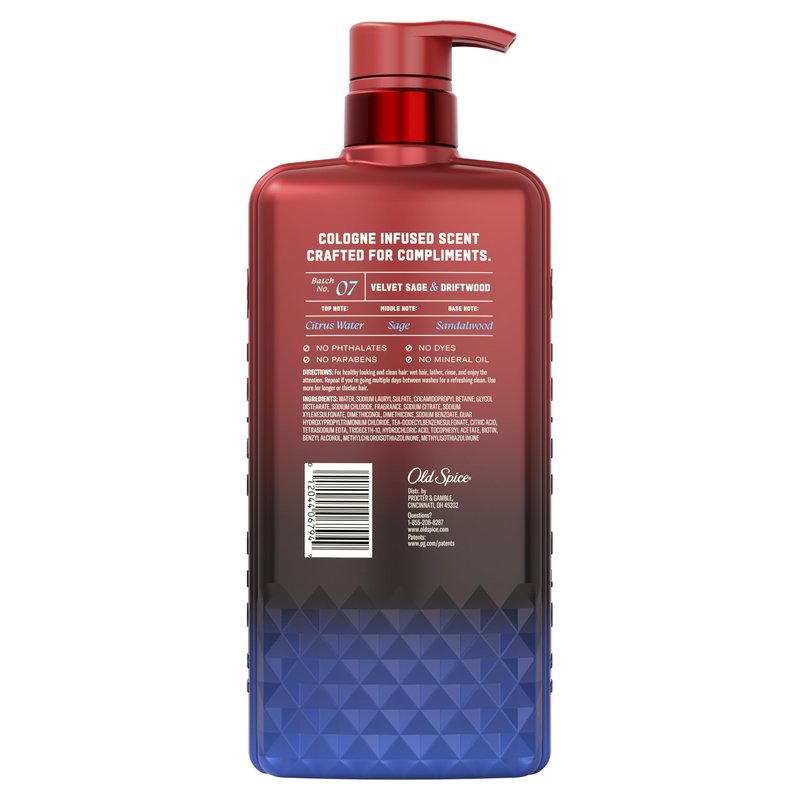 Old Spice Mens Shampoo, The Spice Alchemist Collection, 24/7 Cologne-Infused Velvet Sage & Driftwood Scent, Free of Parabens & Phthalates, 21.9 fl oz