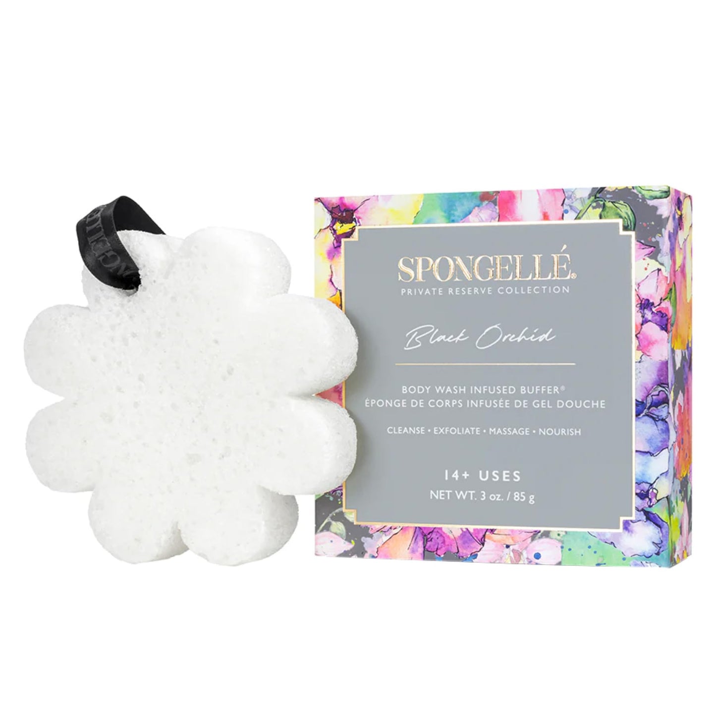 Spongellé Black Orchid Wild Flower Bath Sponge with Box for Mothers Day Gift | Built-in Body Wash & Body Scrubber, Shower Loofah Sponge for Women | 14+ uses