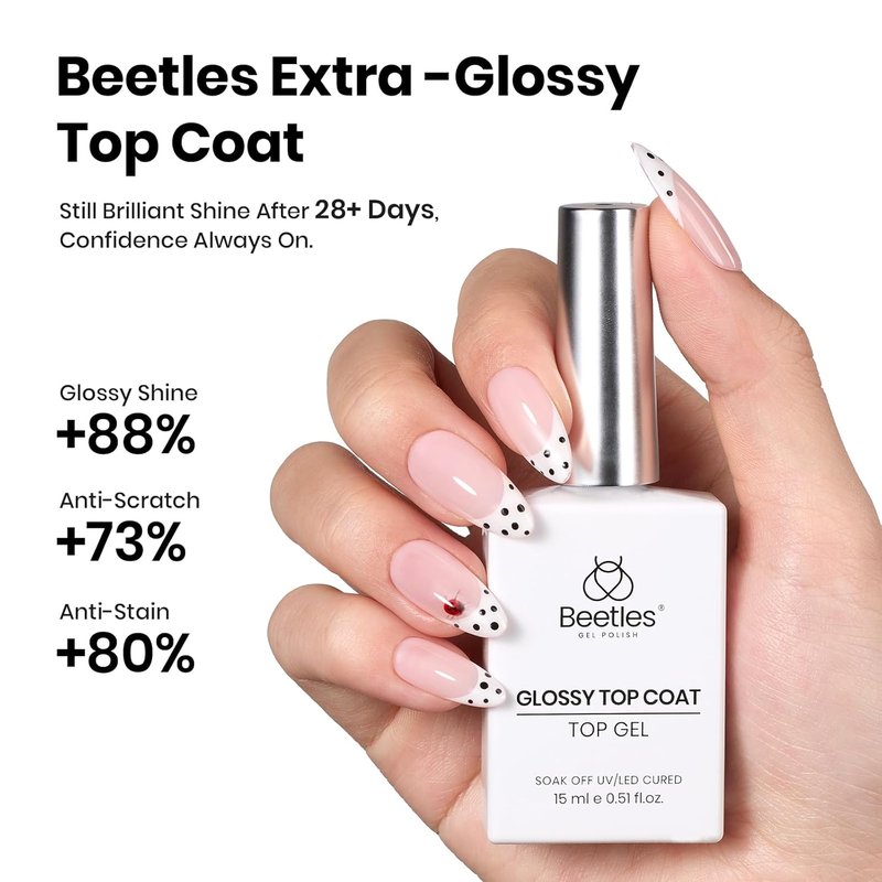 Beetles Gel Base & Top Coat Set - Extra Glossy, Acid-Free & HEMA-Free | 4 Pcs, 15ml