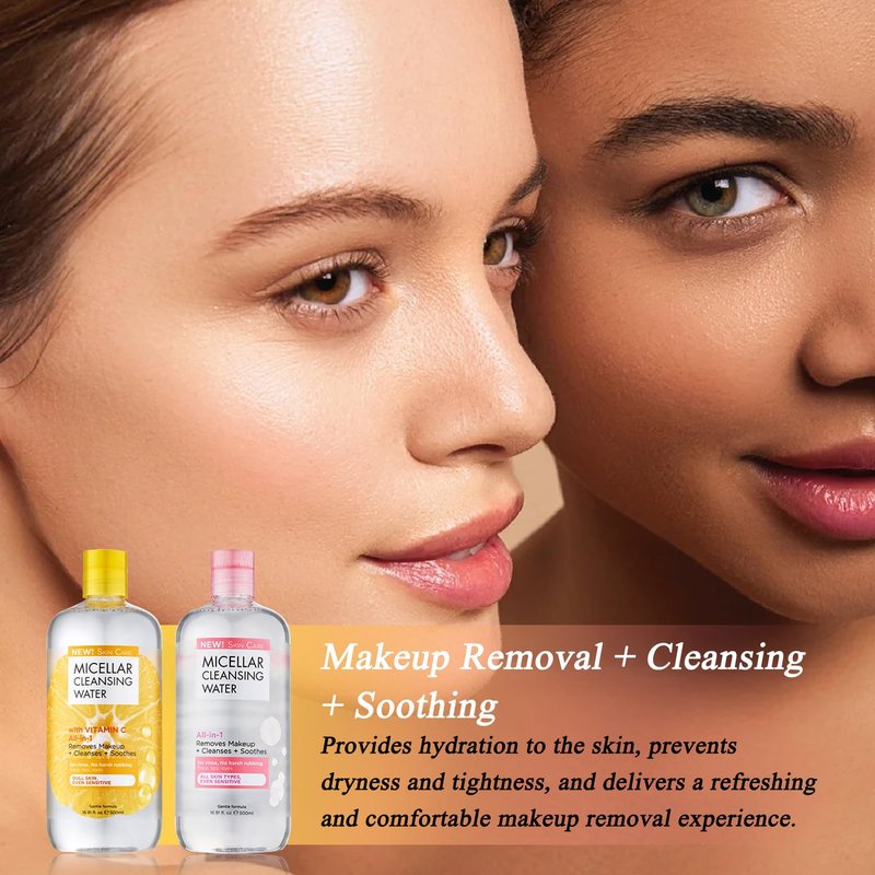LXTTDABEN Micellar Water 500ml 2 Pack–Makeup Remover&Micellar Cleansing Water,Gentle Make Up Remover Liquid for Face,Lips&Eyes,Soothing Facial Cleanser for All Skin Types