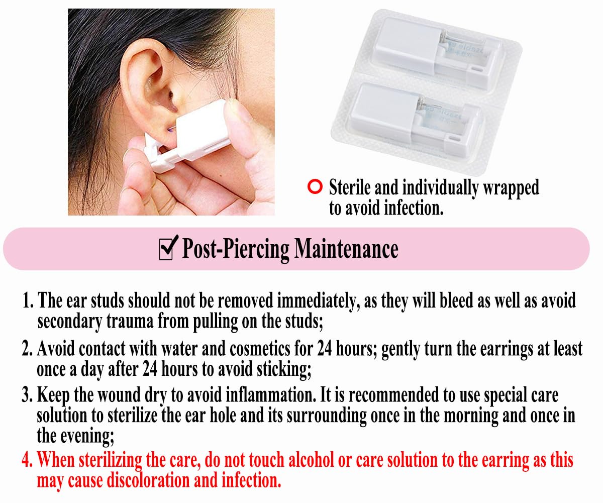 VitaCool Ear Piercing Kit Disposable Ear Cartilage Piercing Gun Kit with Sterile 4mm CZ Ball Studs Easy and Safe Earring Self for Yourself Use at Home(Silver Mixed Patterns 4mm)