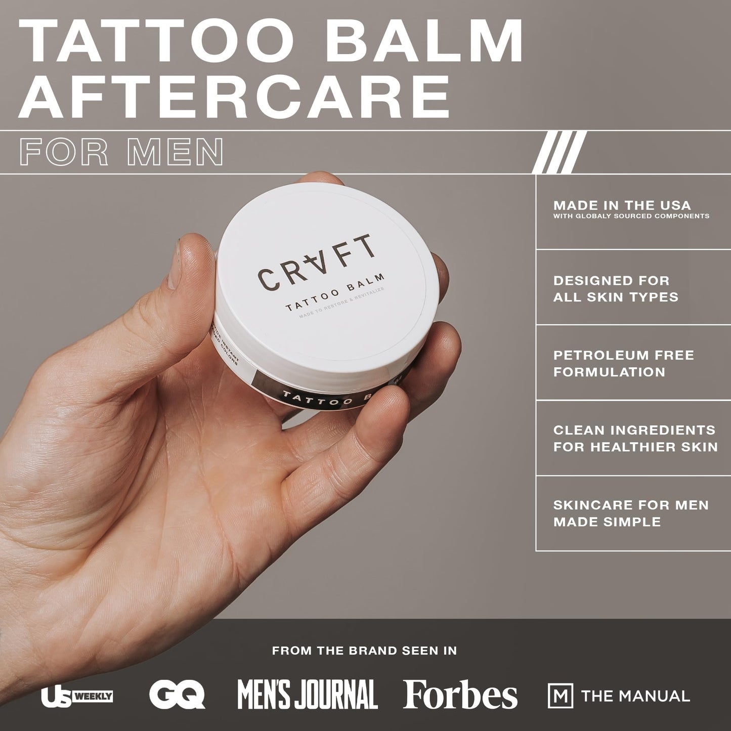 CRVFT Tattoo Balm Aftercare 1oz - Travel Size Tattoo Lotion, For Healing New & Brightening Older Tattoos - Safe Healing - Revive Tattoos (Scented)