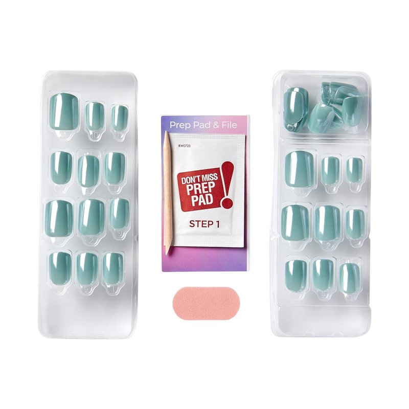 Kiss Impress No Glue Mani Press On Nails - ColorFX 'After Hours' Blue, Short Squoval Shape, 30 Nails Included