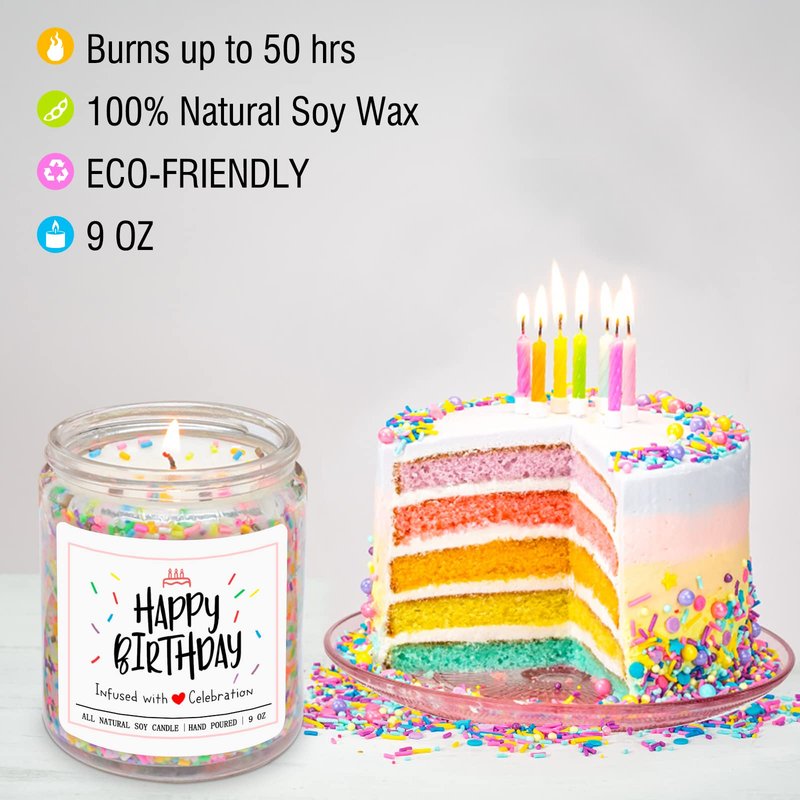 Homsolver Happy Birthday Gifts for Women Unique, Vanilla Cream Scent with Sprinkles Candy Birthday Candles for Her, Handmade Aromatherapy Candle Decor