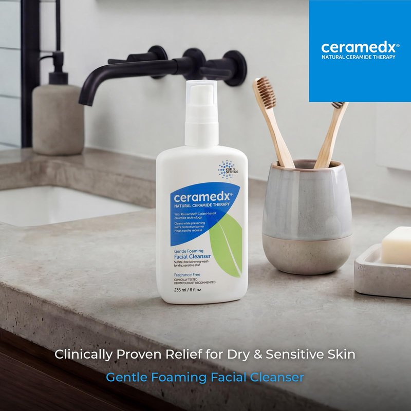 Ceramedx Gentle Foaming Facial Cleanser with Natural Ceramides for Dry, Sensitive Skin, Cruelty Free, Vegan & Fragrance Free, 8 fl oz