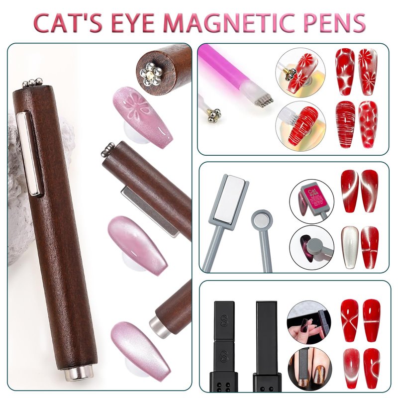 DANNEASY 54PCS Cat Eye Nail Magnet Set, Cat Eye Gel Nail Polish Magnet for Nails, 3-IN-1 Magnets for Cat Eye Gel Polish, Cat Eye Magnets Sticks Nail Design Tools Nail Art Accessories