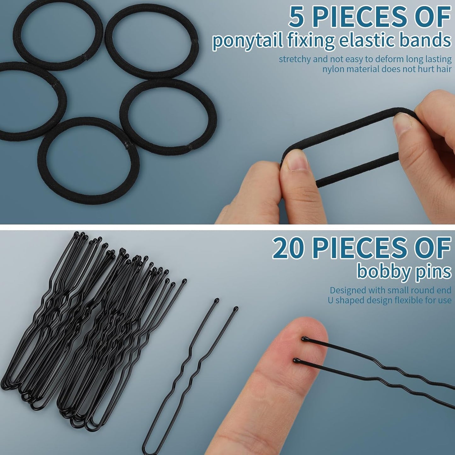 Teenitor Hair Bun Maker Set - Small Donut Style in 4 Colors with 5 Elastic Bands & 20 Hair Pins