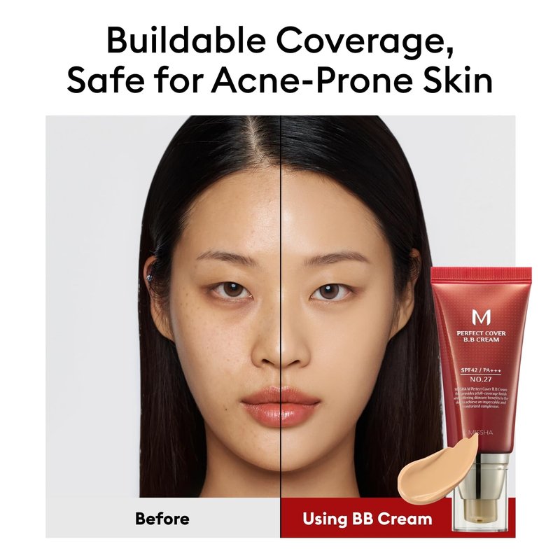 MISSHA M PERFECT COVER BB CREAM #27 SPF 42 PA+++ 50ml-Lightweight, Multi-Function, High Coverage Makeup to help infuse moisture for firmer-looking skin with reduction in appearance of fine lines