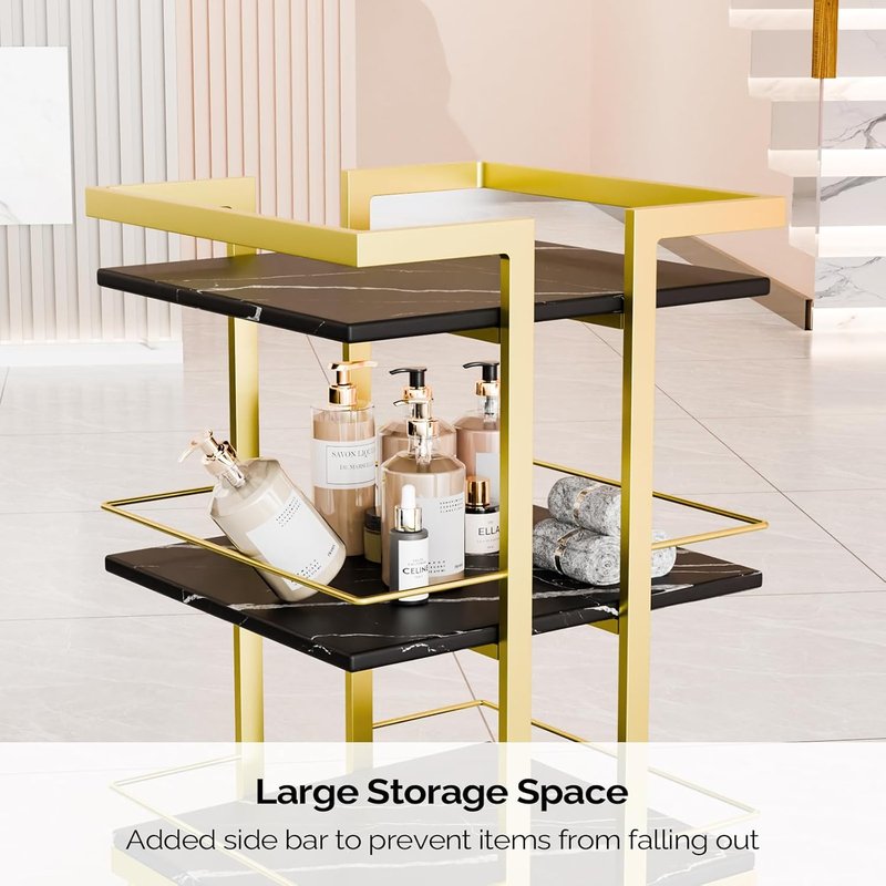 Esthetician Cart with Wheels - Black Gold Mobile Salon Trolley for Beauty Spa & Cosmetology