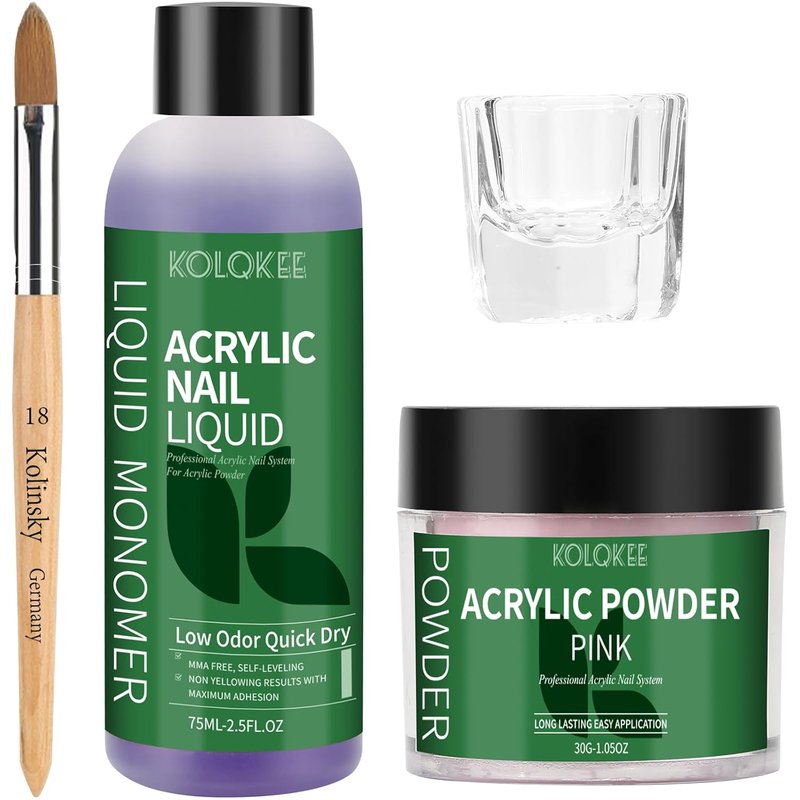 Acrylic Nail Kit - Salon Quality Pink Acrylic Powder & Liquid Set | Kolinsky Nail Brush for DIY Home Manicure