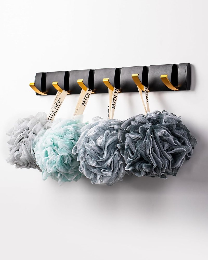 MTDLYICE Loofah Sponge - XXL Large Soft Mesh Bath Pouf | 100g 4 Pack for Men - Blue Gray Body Scrub
