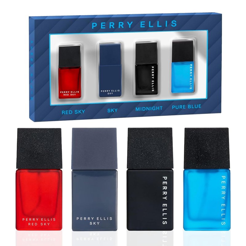 Perry Ellis Men's Mini Coffret Gift Set - Red Sky, Sky, Midnight, Pure Blue - 4-pack of .25 fl oz EDT mini travel sprays