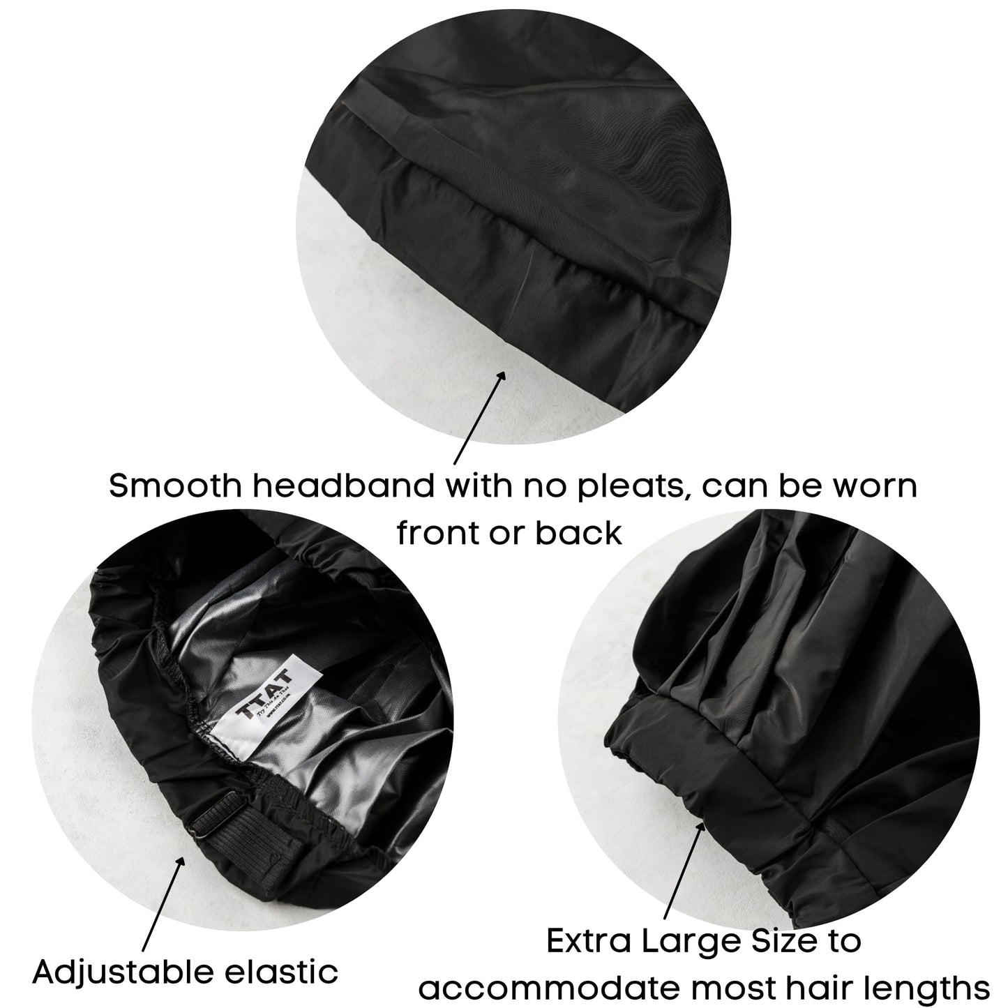TTAT Shower Cap Extra Large for Men & Women With Braids, Dreadlocks, Locs, Afro, Coily, and Long Hair, Waterproof, Washable, Reusable & Adjustable, Great for Home, Spa, Conditioning, Self Care, Hotel & Salon