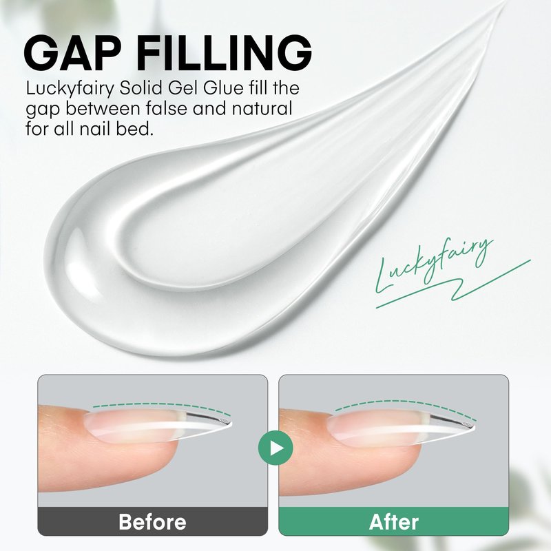 Luckyfairy Nail Glue Gel for Nail Tips, Super Strong Solid Gel Glue U V Cured Needed, 15ml Soak Off Soft Adhesive Bonding for Acrylic Nails, Nails Extension Fake Nails